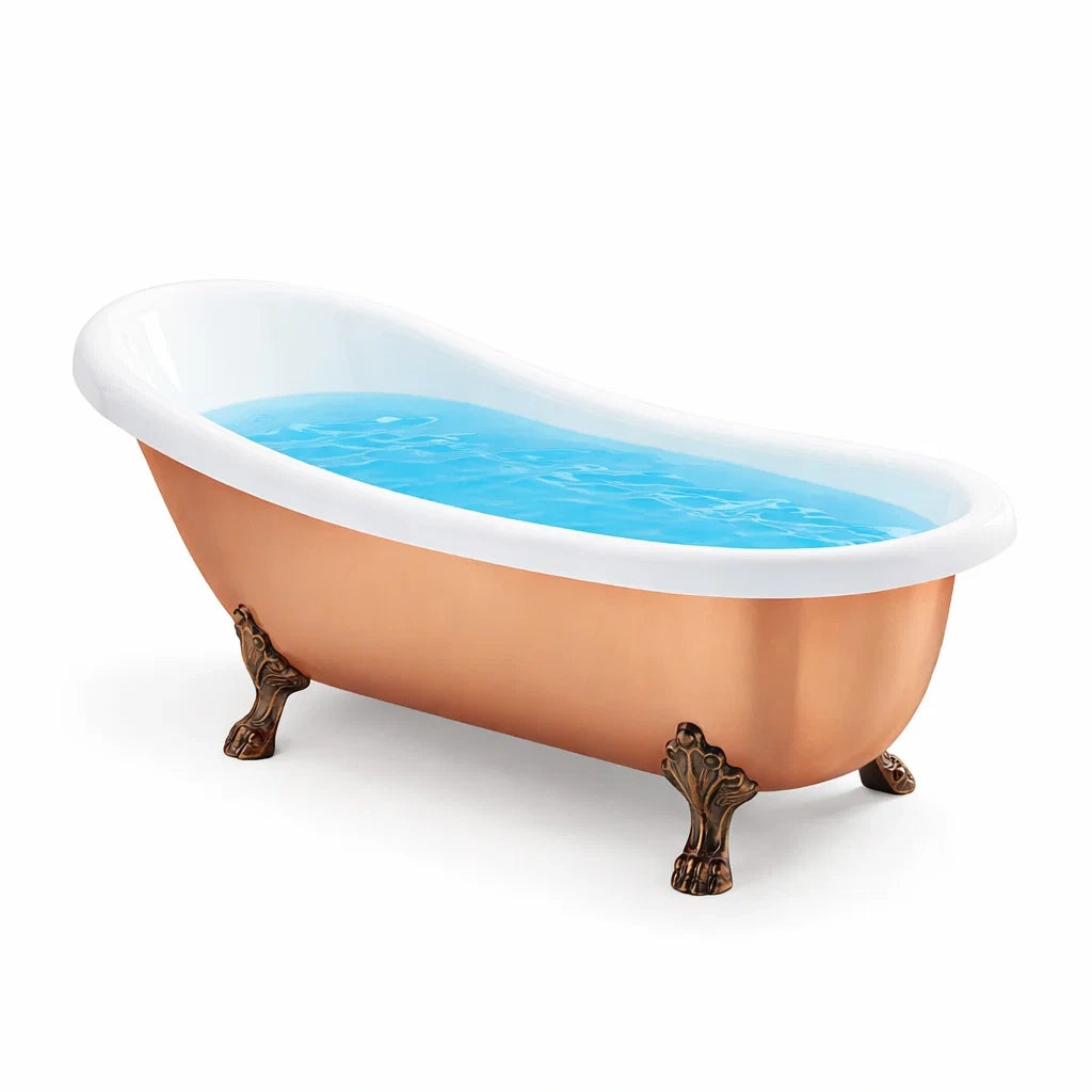 Baignoire îlot en cuivre et acrylique avec pieds en laiton