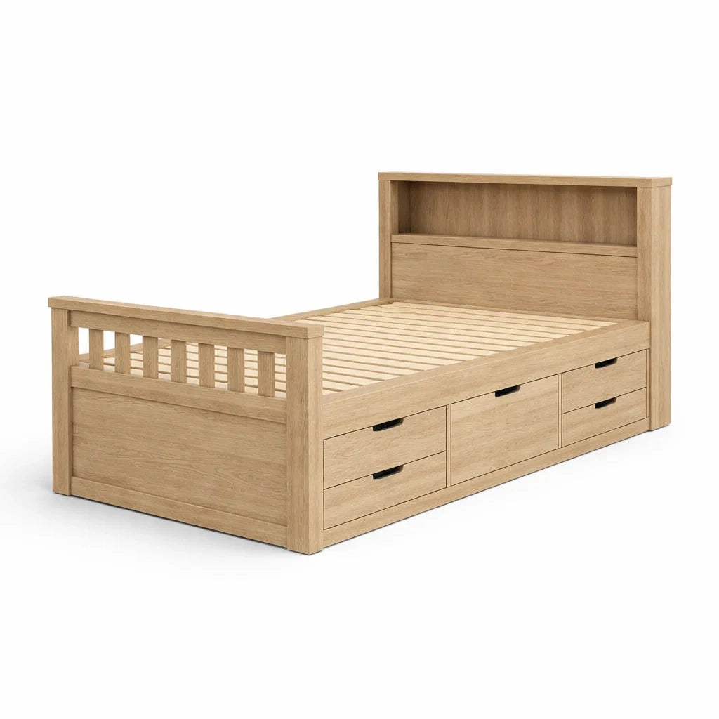 Lit simple en bois de chêne avec rangements
