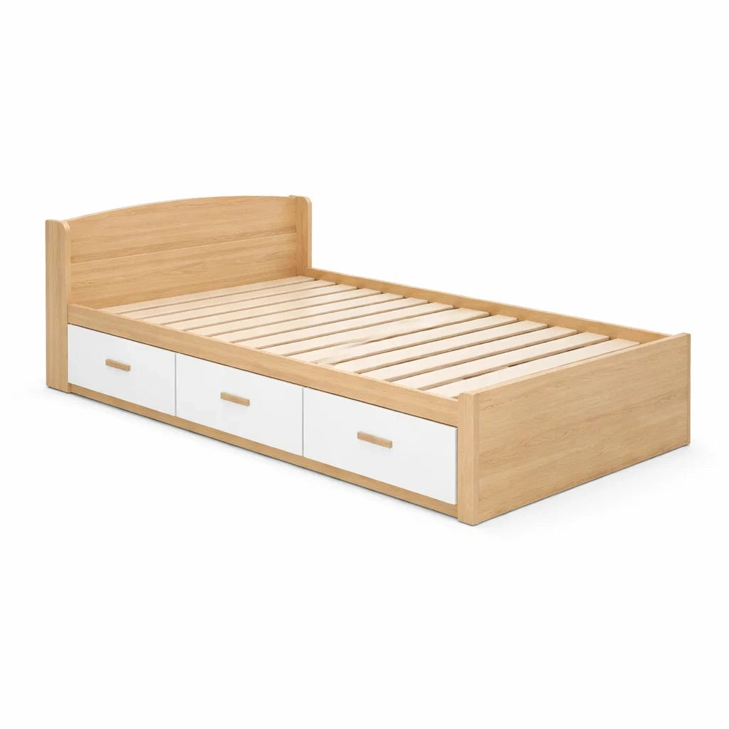 Lit simple en bois avec tiroirs Chêne/Blanc 200x90 cm