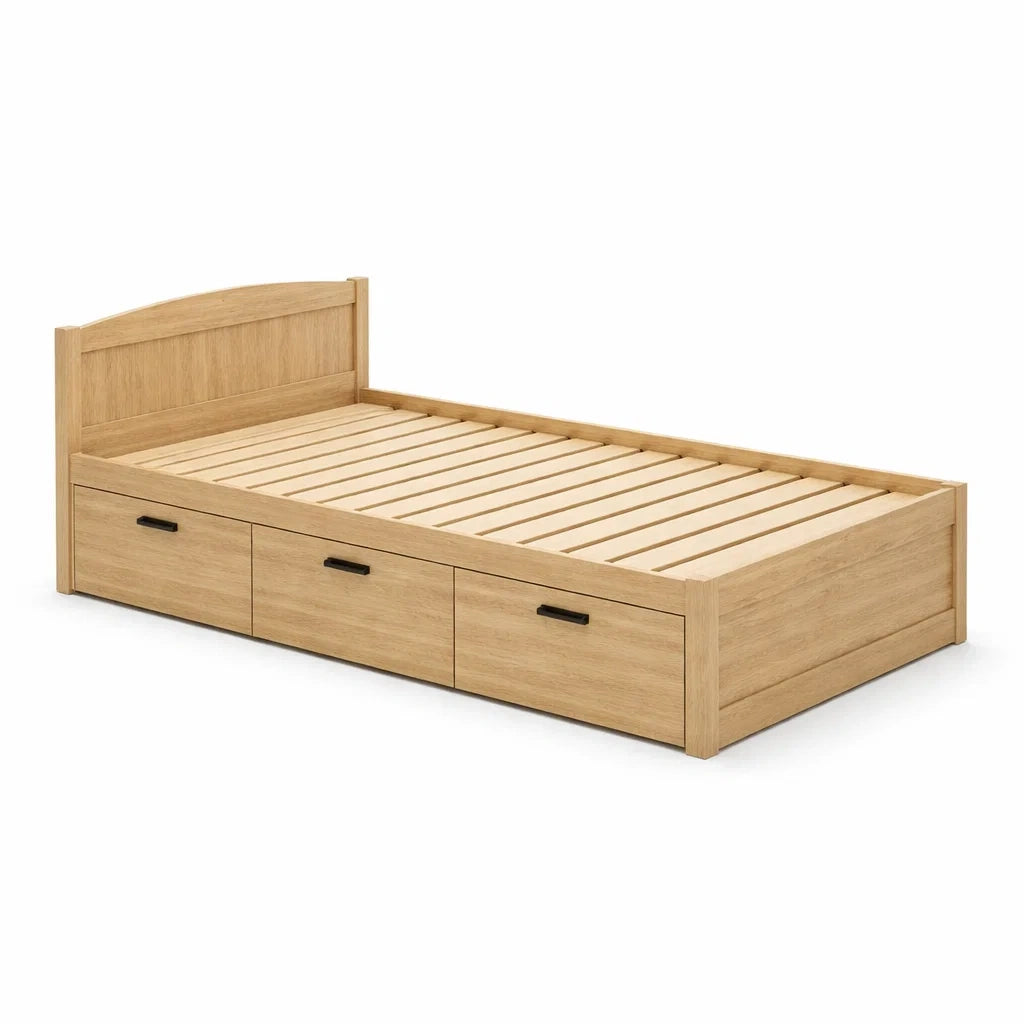 Lit simple en bois avec tiroirs de rangement 190x90 cm