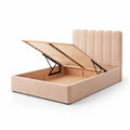Lit coffre en bois et tissu microfibre beige 200x160 cm