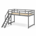 Lit mezzanine en métal et bois massif gris 200x90 cm