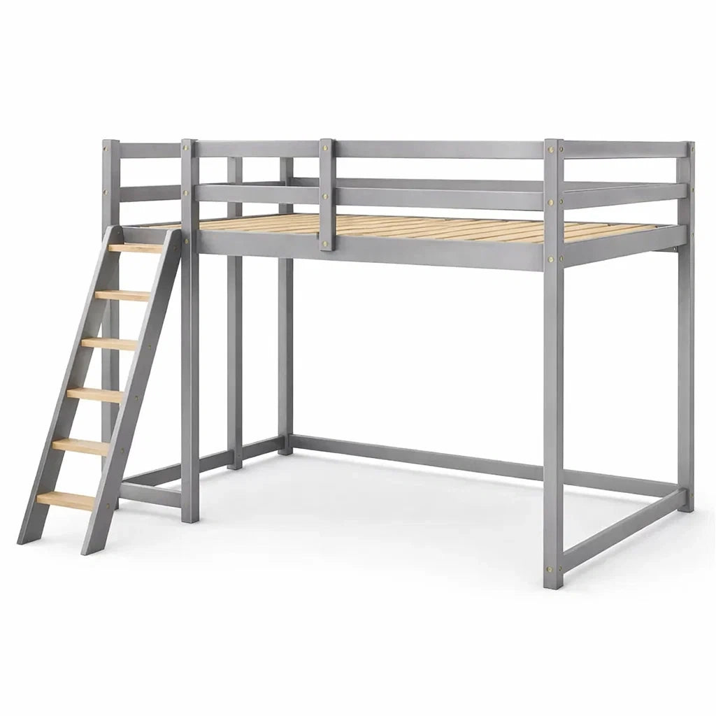 Lit mezzanine en métal et bois avec échelle 200x90 cm Gris