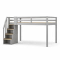 Lit mezzanine en bois avec escalier et rangement Gris