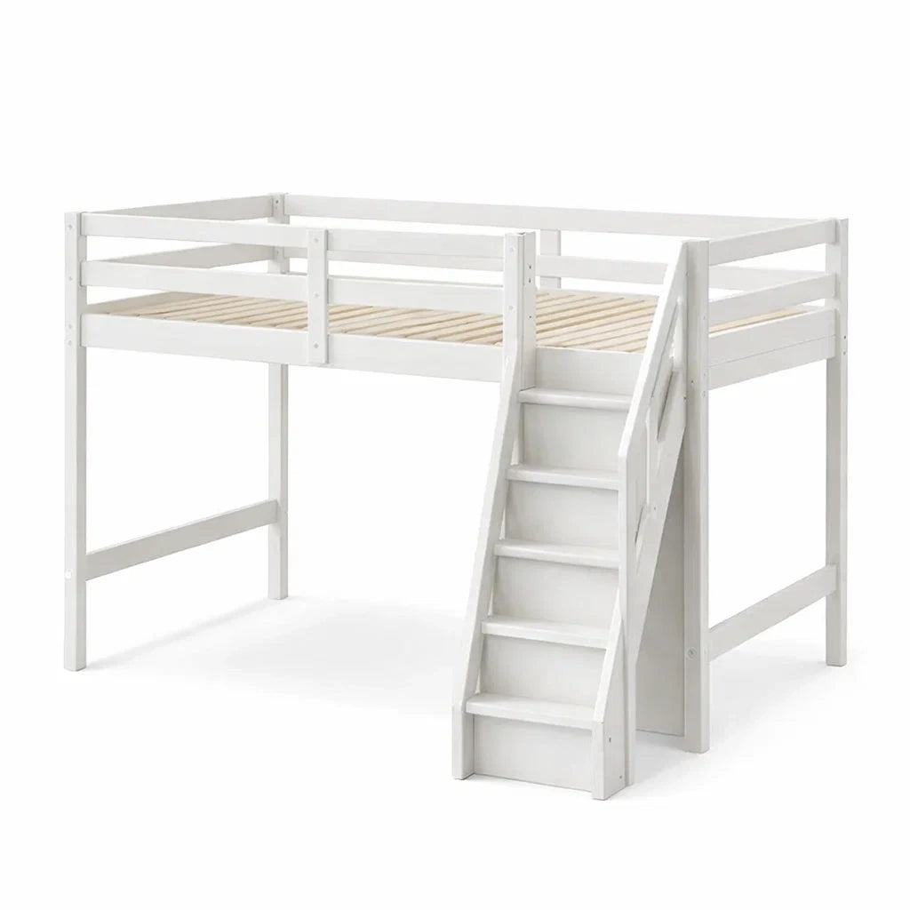 Lit mezzanine pour enfant en bois de pin blanc avec échelle 200x90x110 cm