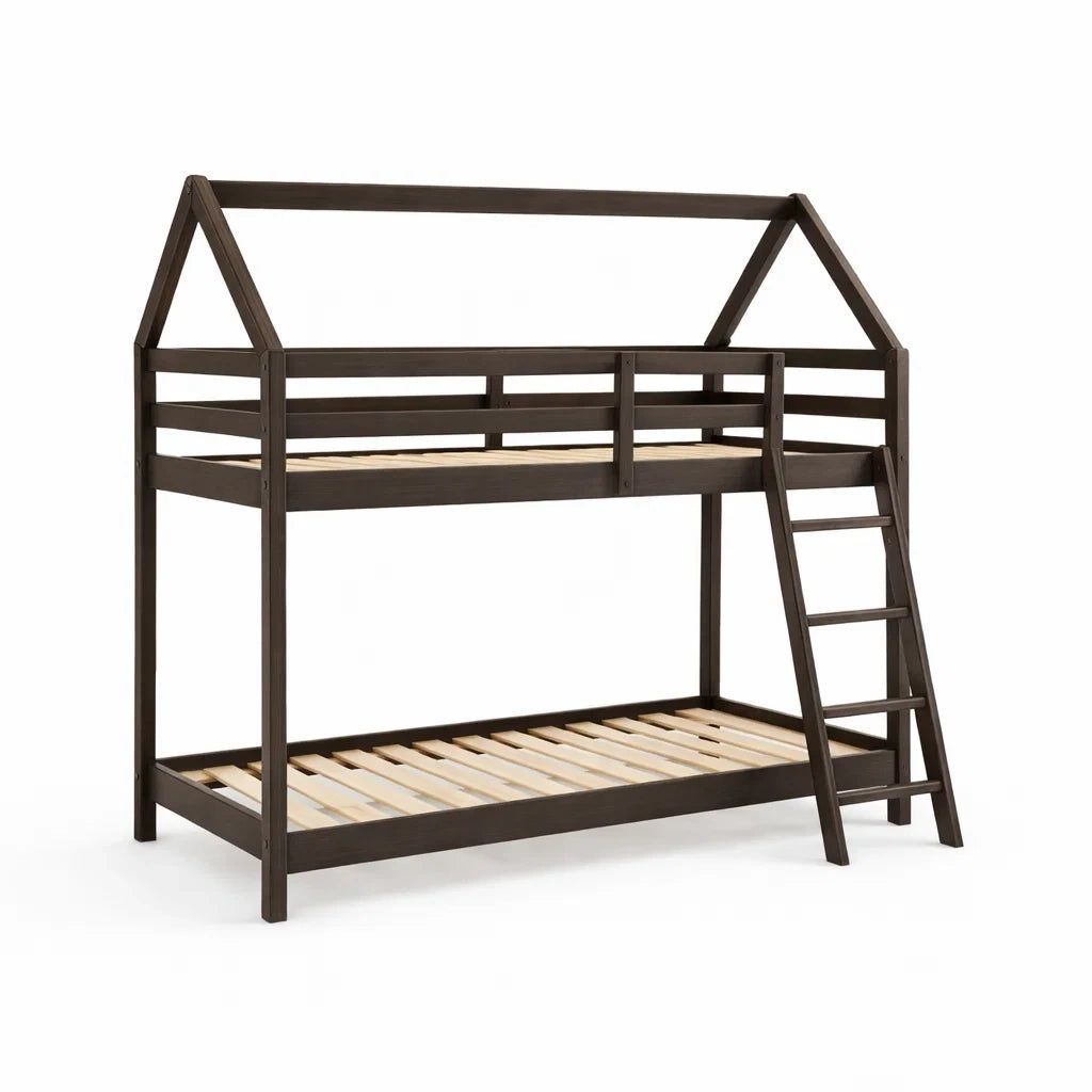 Lit superposé en bois massif Marron 200x90 cm avec échelle