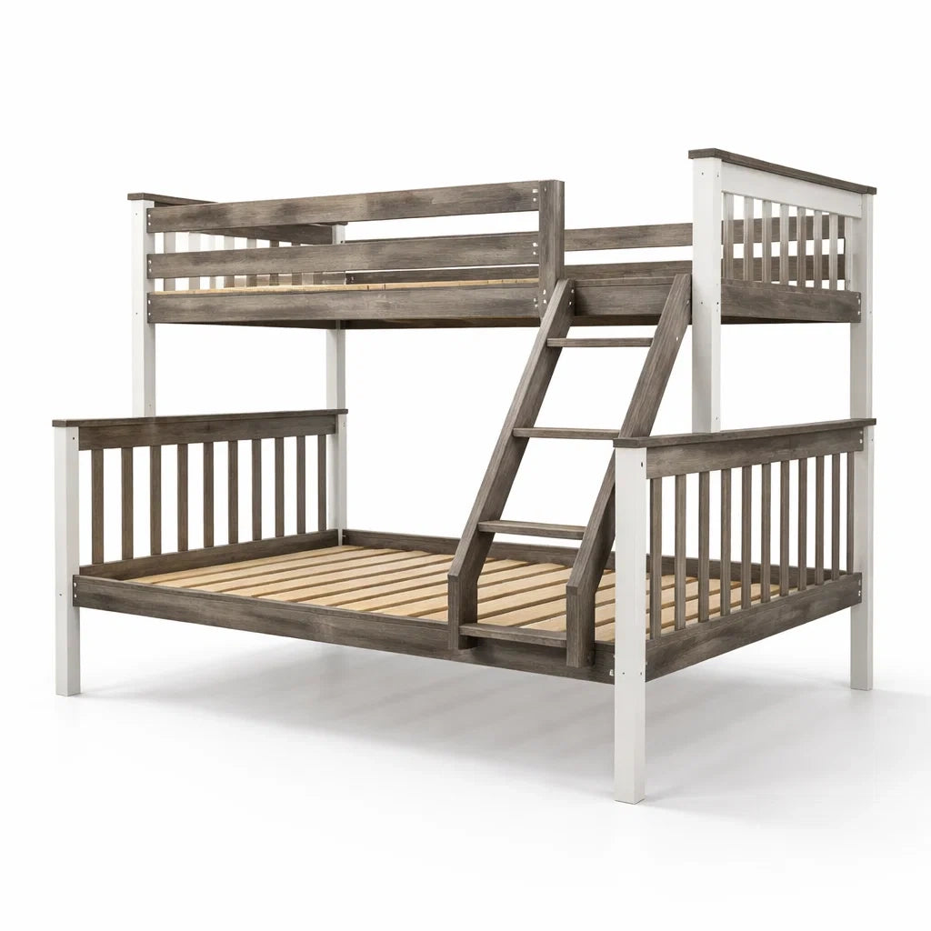 Lit superposé en bois Gris et Blanc avec échelle