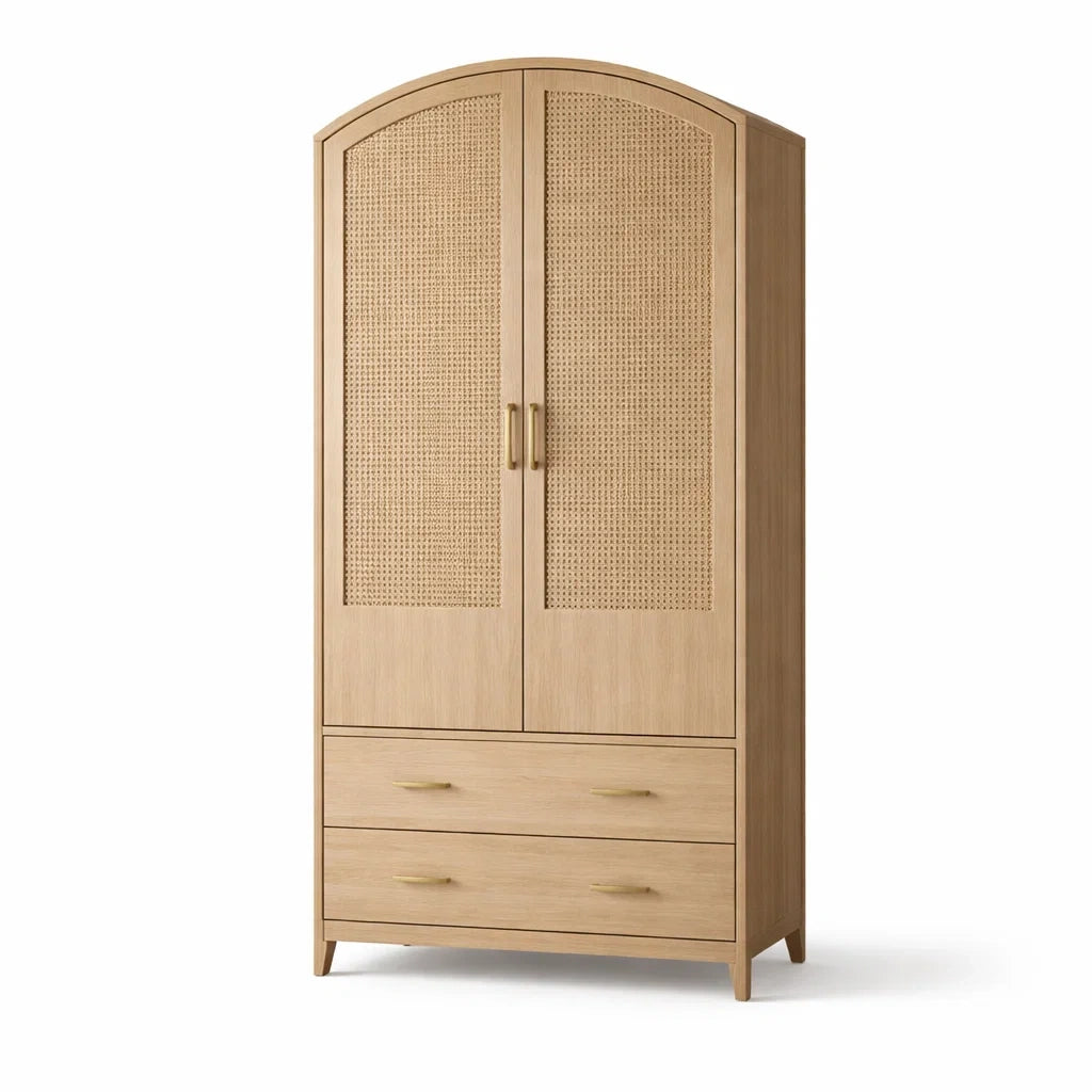 Armoire en Bois avec Portes en Cannage et Tiroirs