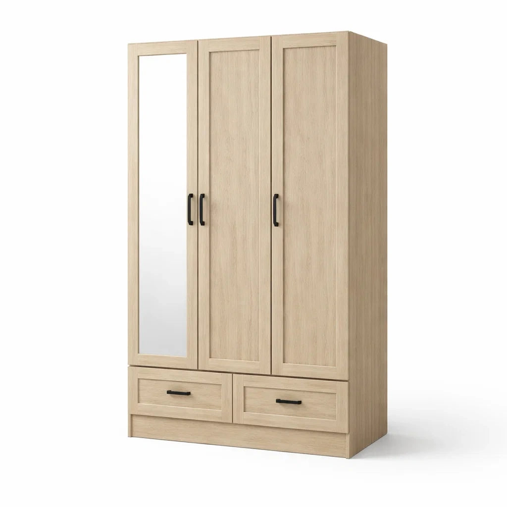 Armoire en bois avec miroir 3 portes 2 tiroirs