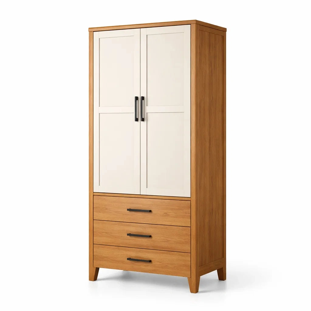 Armoire en bois avec portes battantes et tiroirs