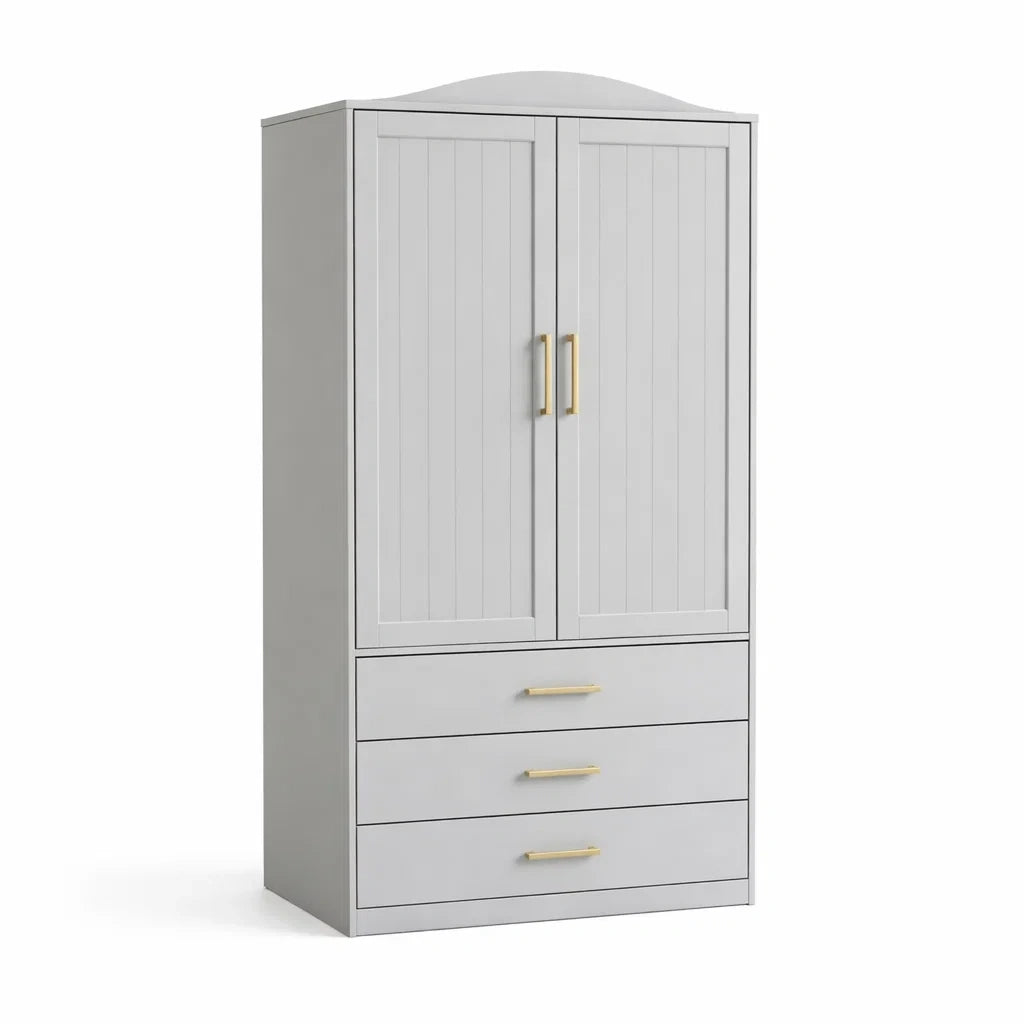 Armoire en bois composite gris avec 2 portes et 3 tiroirs