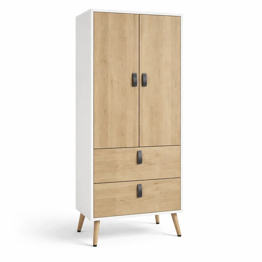 Armoire en bois avec pieds en bois, 2 portes et 2 tiroirs