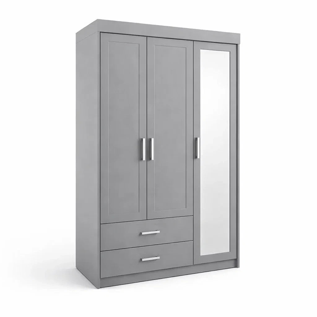 Armoire trois portes avec miroir en MDF Gris