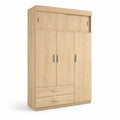 Armoire en bois avec 3 portes et 2 tiroirs Chêne Clair