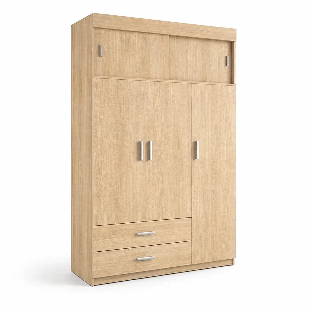 Armoire en bois avec 3 portes et 2 tiroirs Chêne Clair