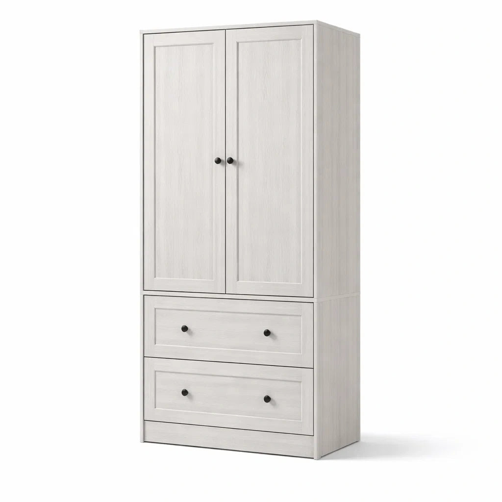 Armoire en Bois de Pin Blanc avec 2 Portes et 2 Tiroirs