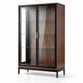 Vitrine en bois et verre trempé marron et noir avec portes battantes
