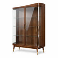 Vitrine en bois avec portes vitrées et étagères en verre trempé