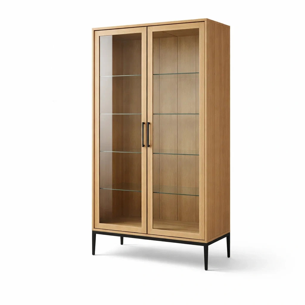 Vitrine en bois de chêne avec portes en verre trempé
