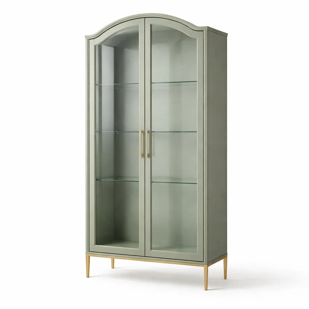 Vitrine en bois avec portes en verre et étagères vitrées