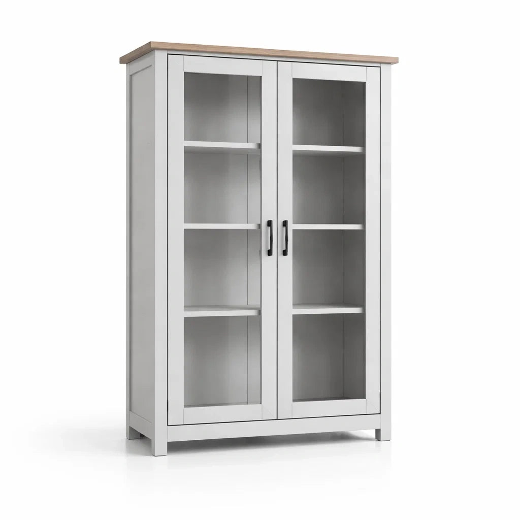 Vitrine en bois blanc avec portes en verre trempé