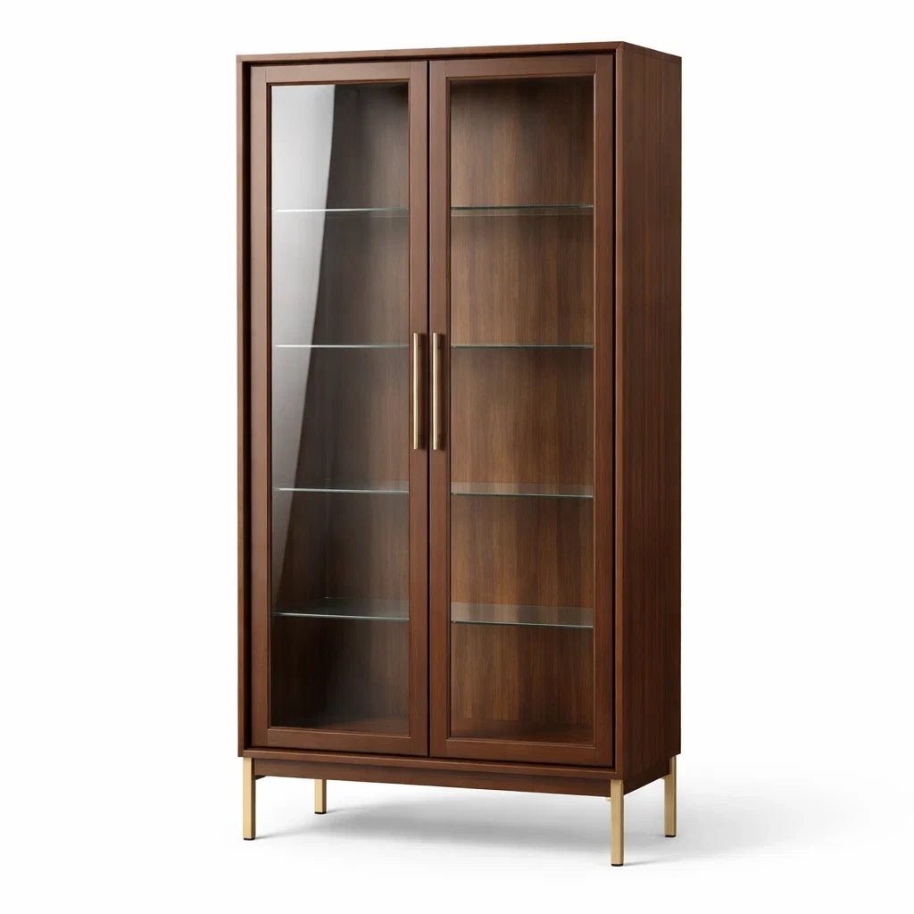 Vitrine en Bois avec Portes en Verre Trempé 90x40x180 cm