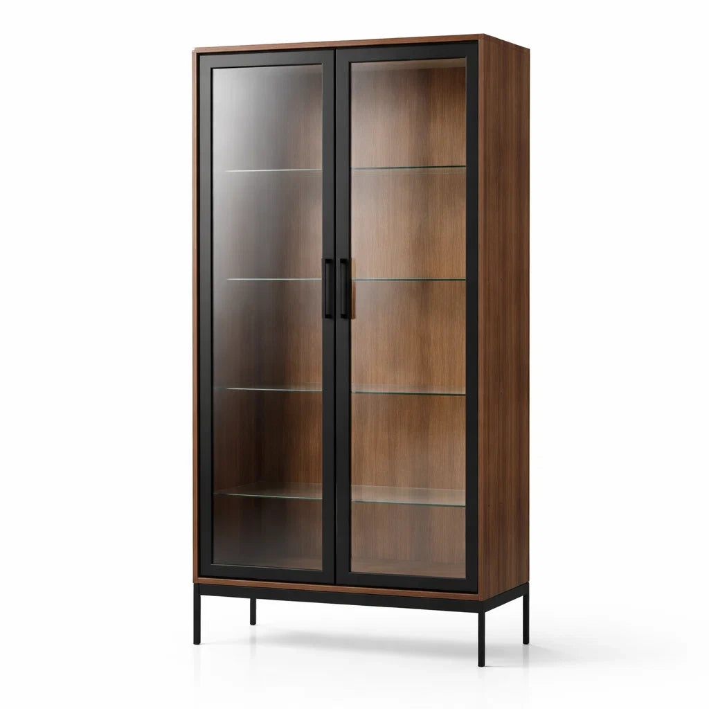 Buffet en bois et métal avec portes vitrées