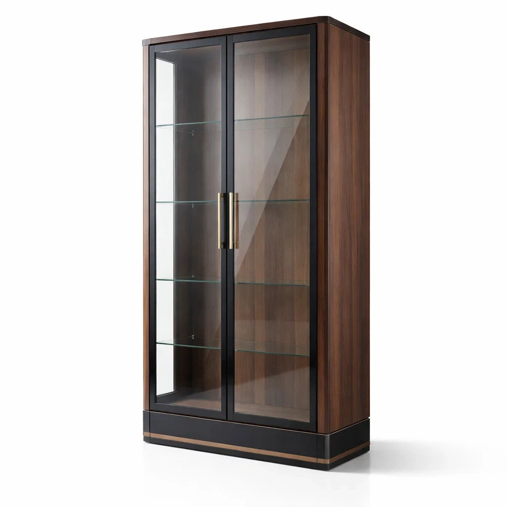 Vitrine en Bois et Verre Trempé avec Étagères