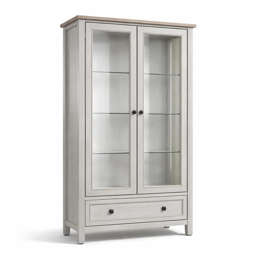 Vitrine en Bois avec Portes en Verre Trempé et Tiroir 180x90x40 cm