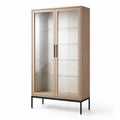 Vitrine en verre trempé chêne clair avec portes 190x80x40cm