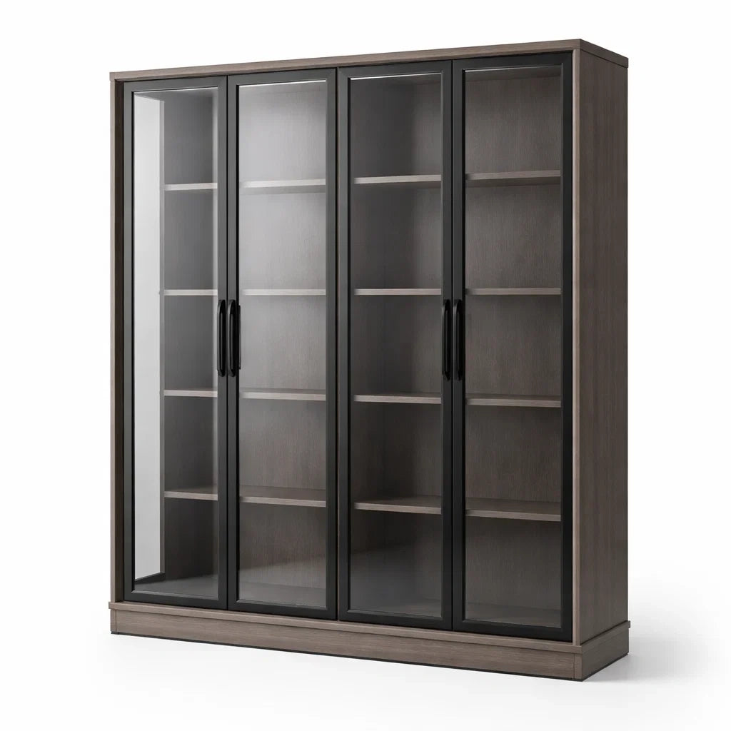 Armoire Vitrine en Bois avec Portes en Verre Trempé Noir