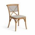 Chaise en bois d'hévéa avec assise en tissu et dossier en rotin