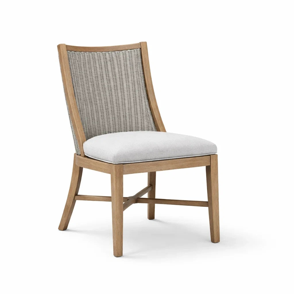 Chaise en bois et rotin avec coussin gris