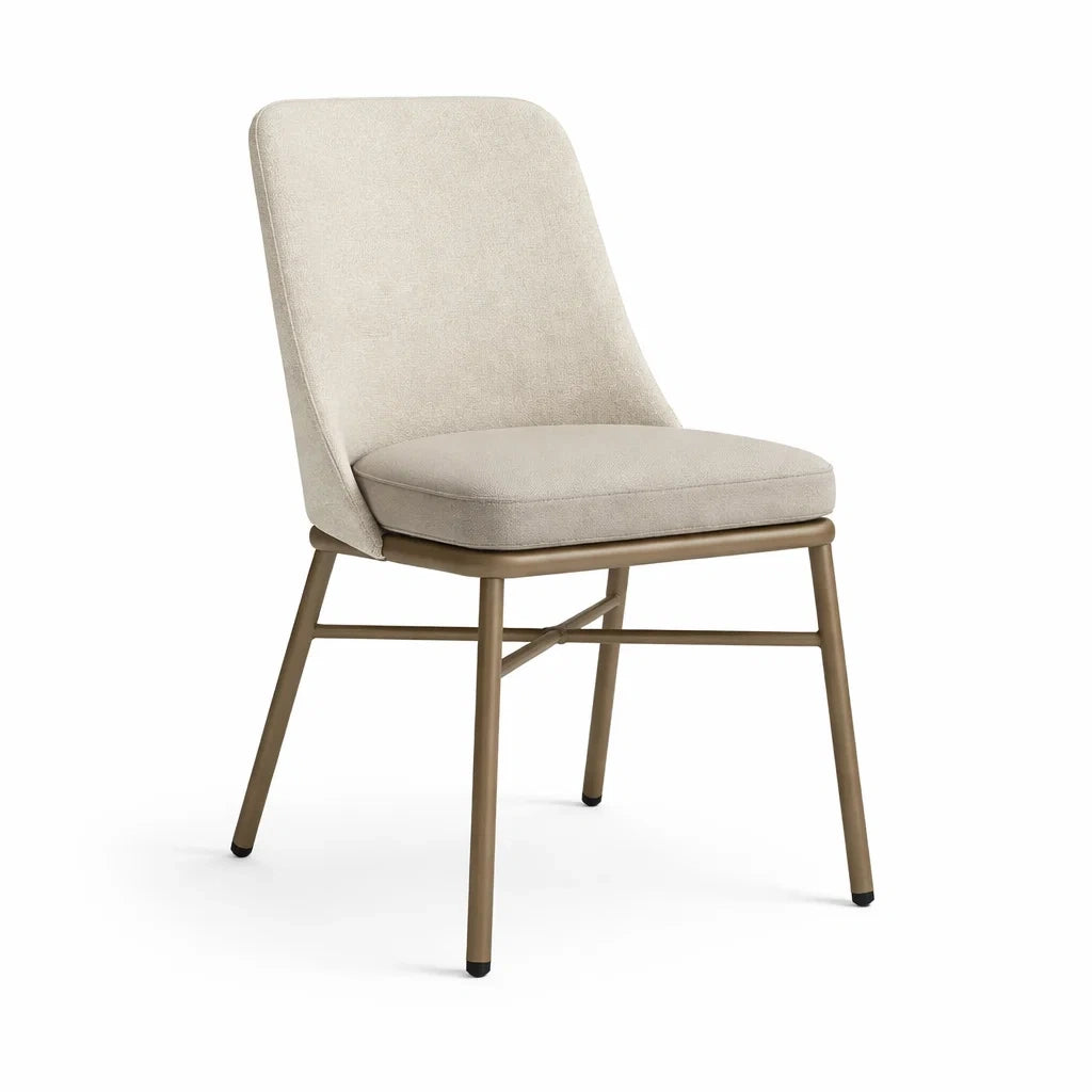 Chaise en tissu polyester beige avec cadre en acier