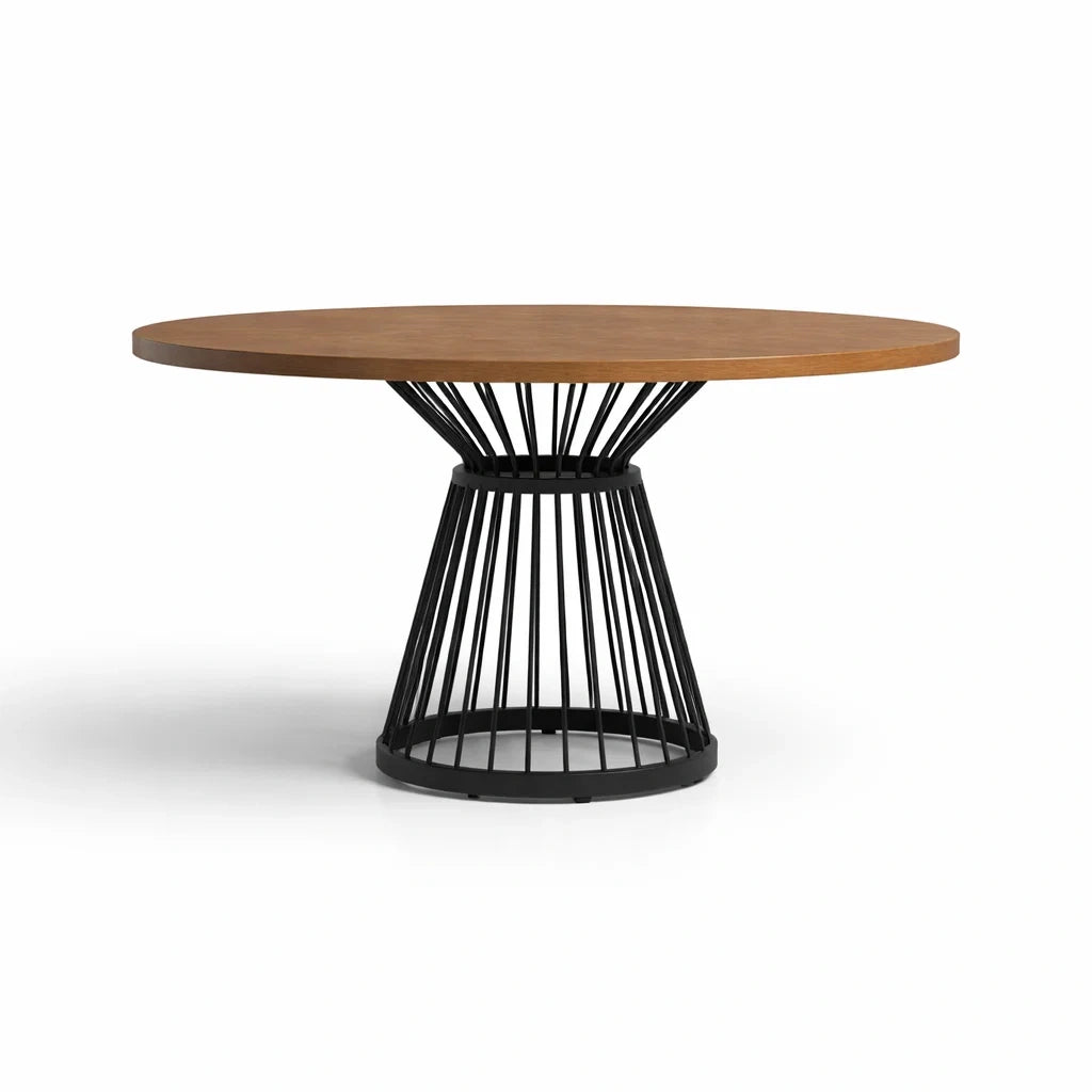 Table ronde en bois et métal noir, diamètre 120 cm