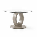 Table ronde en verre trempé et base en métal, diamètre 120 cm