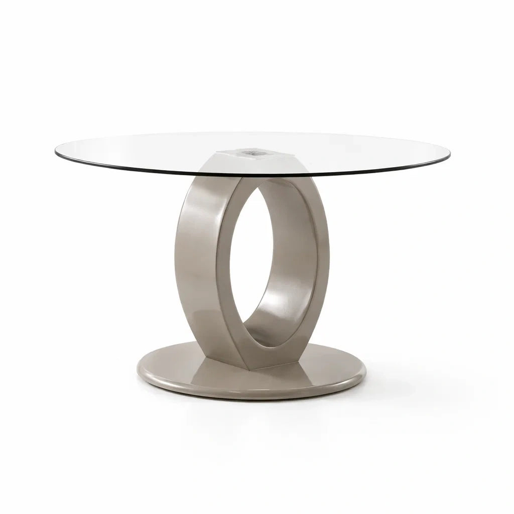 Table ronde en verre trempé et base en métal, diamètre 120 cm