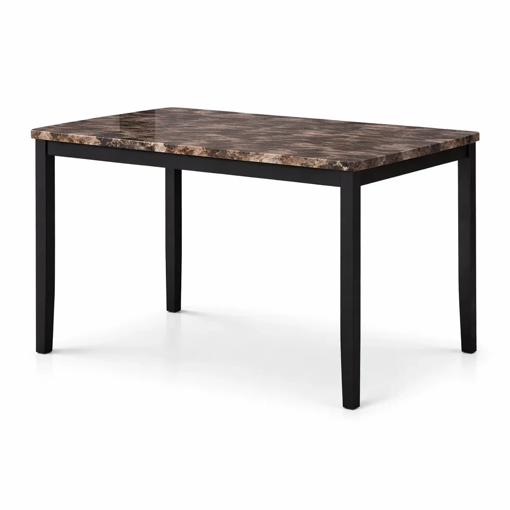 Table rectangulaire en bois et métal avec plateau effet marbre brun 120x75x76 cm