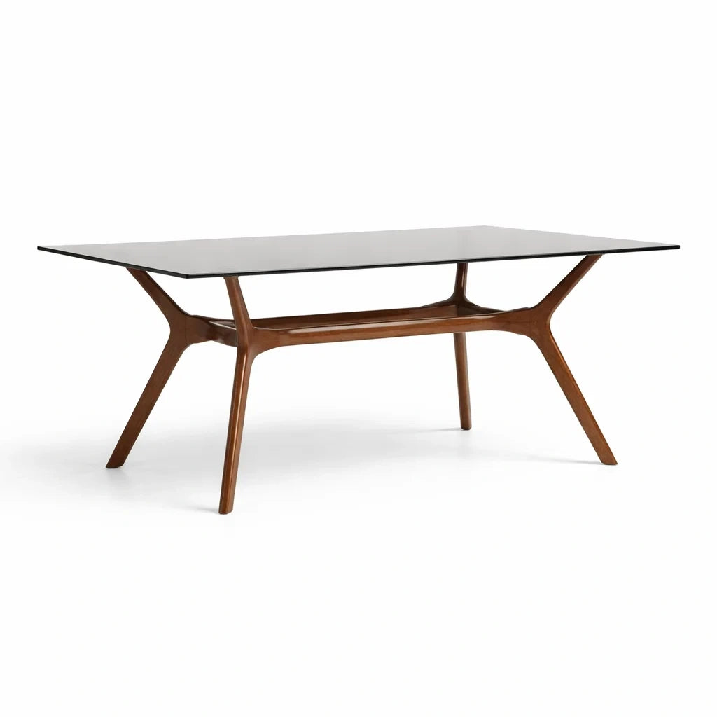Table à manger en bois et verre trempé noir 180x90 cm