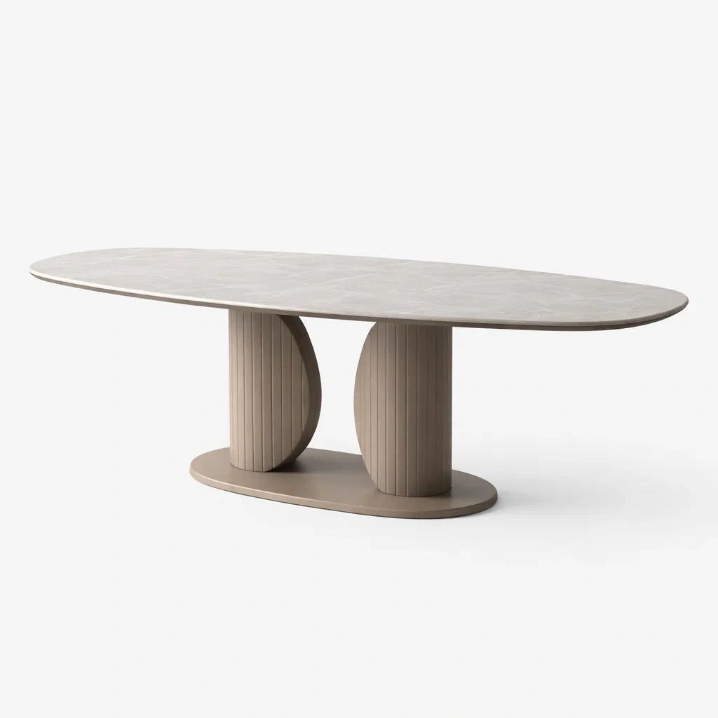 Table à manger ovale en bois et pierre naturelle