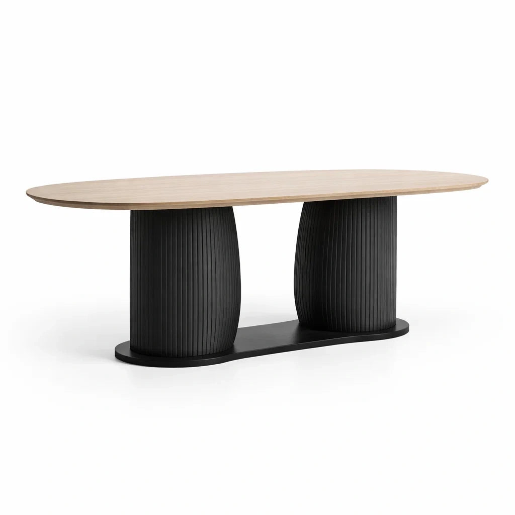Table à manger ovale en bois et métal
